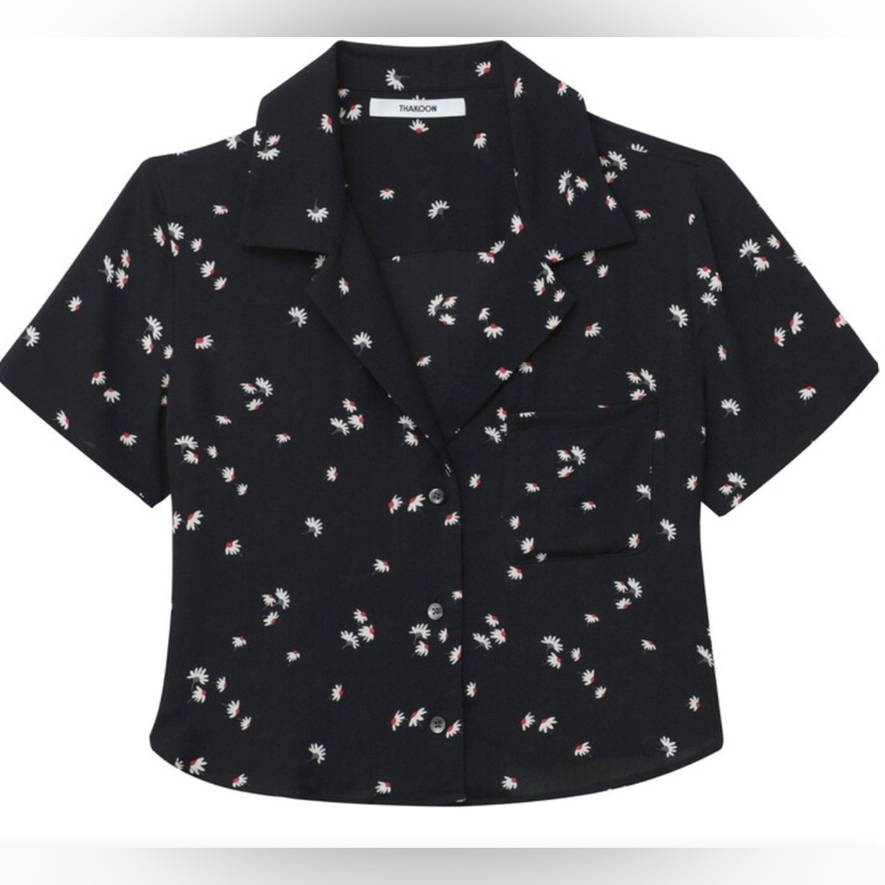 π Thakoon Black Daisy Print Crop Top - L - Picture 2 of 11